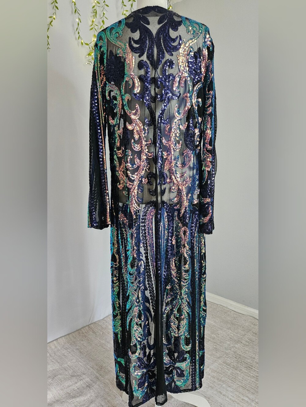 COLLECTORS Southern Fried Chics Peacock Royal Sequin Duster L NFR Western Glam - Picture 6 of 7